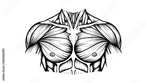Flat vector illustration of male chest muscles isolated, gym anatomy style, fitness training illustration, clean lines, modern workout vector, educational sports graphic
