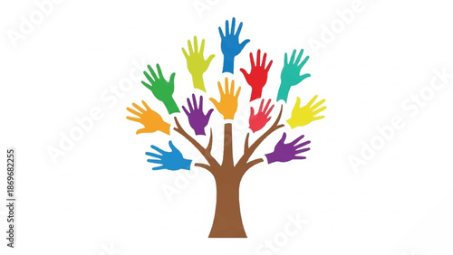 Diverse Hands Reaching Upwards Towards Branches of a Tree Illustration