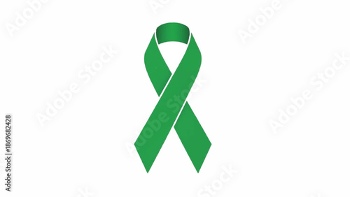 A green awareness ribbon symbolizing health and wellness on a white background