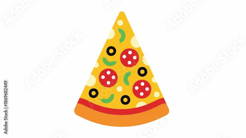 A delicious slice of pizza with toppings on a white background from a top viewpoint