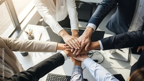 Teamwork and Unity - Business Professionals Joining Hands in Collaboration.