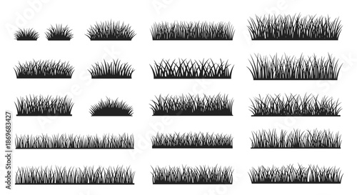 Extensive collection of various grass silhouette illustrations showing different heights densities and styles for landscape design.