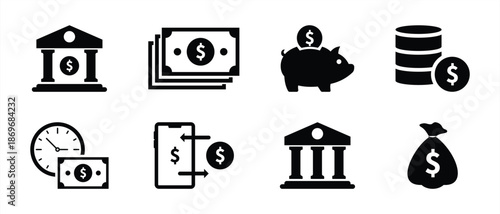 Banking and Deposit Finance Icons Set with Money and Savings Symbols