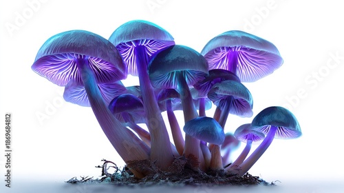 Luminous Mushrooms: A cluster of glowing mushrooms in an ethereal display of bioluminescence, their caps and stems radiating a captivating spectrum of colors.