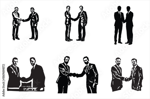 Silhouette vector art illustration set of two businessmen shaking hands