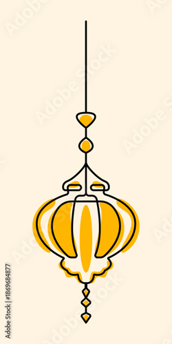 Elegant continuous line art of islamic lantern glowing for ramadan kareem celebration