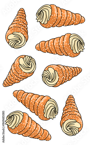Delicious food types of sweet puffs pastry horn and soft cream
