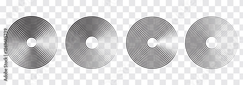 Abstract concentric circle patterns creating optical illusion effects. Black and white radial line designs with vibrating, hypnotic motion. Minimal geometric backgrounds suitable for modern art.