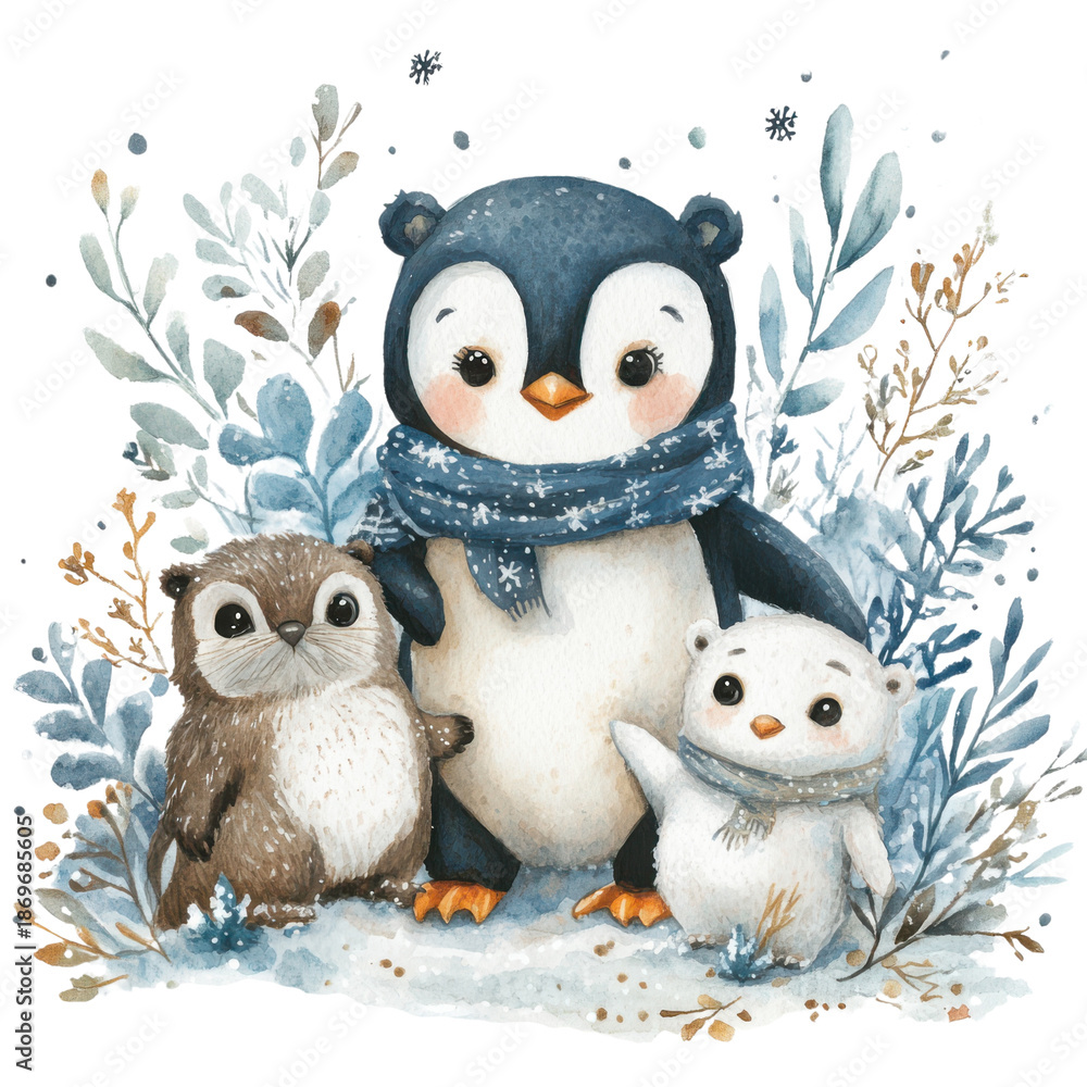 Obraz premium Penguin, owl, and seal on transparent background