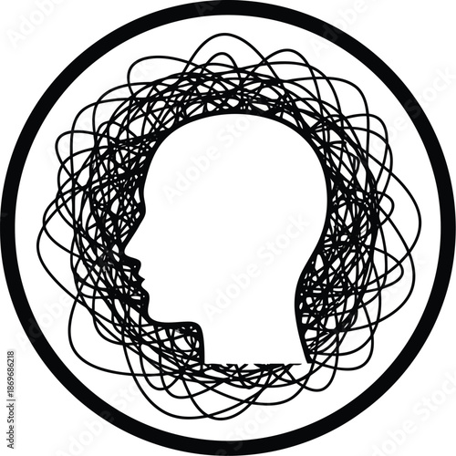 A thought-provoking illustration of a human head with tangled lines representing mental complexity