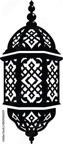 Traditional Moroccan lantern silhouette intricate geometric pattern decorative lighting element for Ramadan and cultural events isolated on white