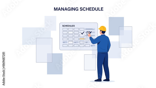 Worker managing schedule on calendar, planning and organization concept