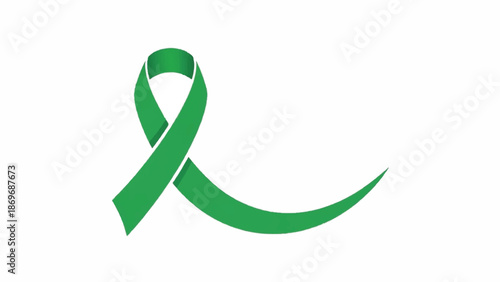 A green ribbon symbolizing awareness and support on a white background