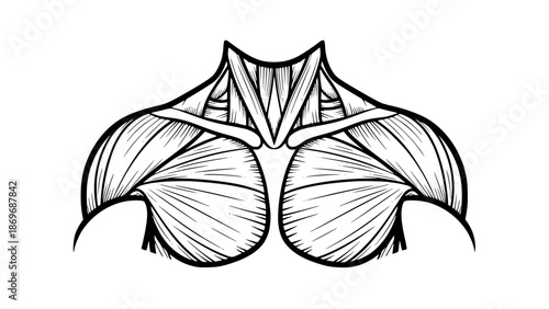 Flat vector illustration of human shoulders isolated, fitness anatomy design, gym training concept, clean outlines, modern sports illustration