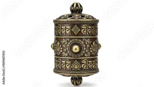 Ornate Tibetan Prayer Wheel on White