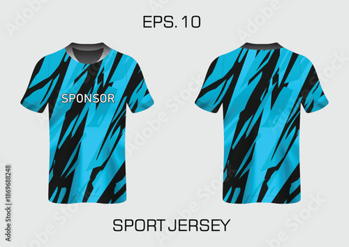 Vibrant Blue Sport Jersey with Graphic Design and Sponsor Print for Athletic Wear