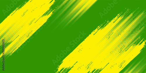 Abstract Background with Green and Yellow Brush Texture and Halftone Effect. illustration eps 10