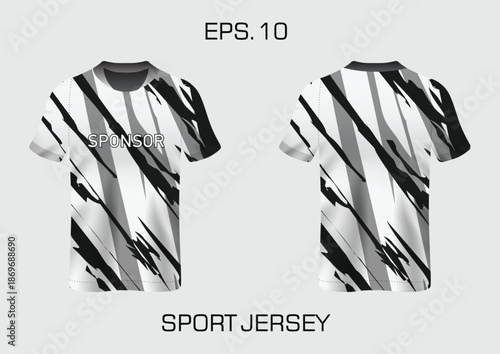 Modern Sport Jersey Design with Bold Pattern in Black and White Colors for Athletes