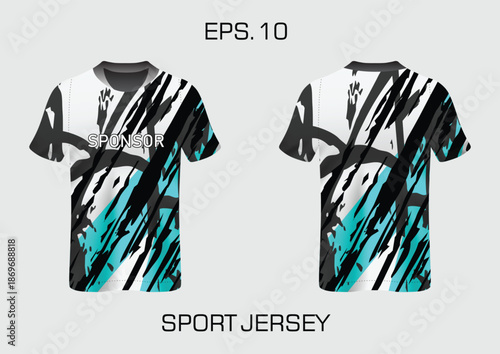 Sport Jersey Design with Dynamic Stripes and Bold Sponsor Text on Front and Back View