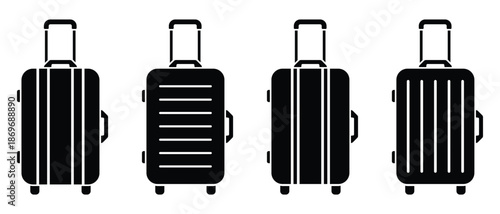 Travel luggage or bag vector icon set. Trolley bag icon. Flat luggage vector illustration.