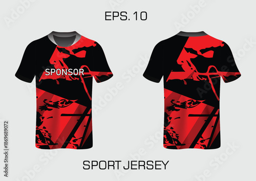 Bold Red and Black Sport Jersey Design for Team or Event with Sponsor Logo Placement