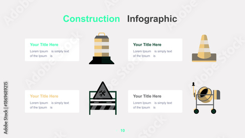 Modern Construction Infographic Template with Worker and Tools