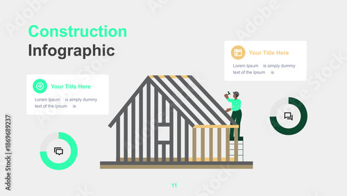 Modern Construction Infographic Template with Worker and Tools