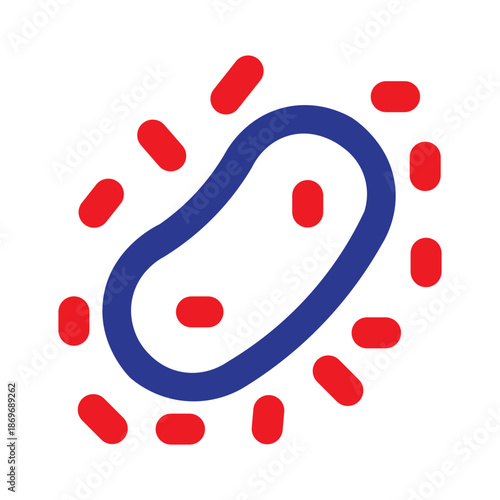 Illustration vector graphic of a  microscopic germ or bacterium Icon | Blue and Red Line Icon