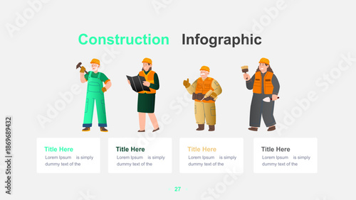 Modern Construction Infographic Template with Worker and Tools