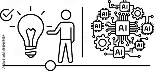 A person having an idea with a lightbulb and AI technology