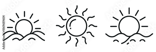 Sun Icon Set – Outline and Minimal Weather, Energy, and Nature Symbols for Modern Design