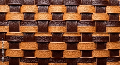 Brown and tan woven leather texture background