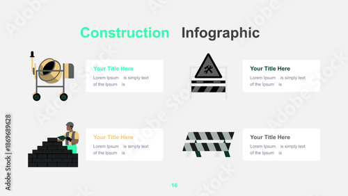 Modern Construction Infographic Template with Worker and Tools