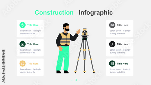 Modern Construction Infographic Template with Worker and Tools
