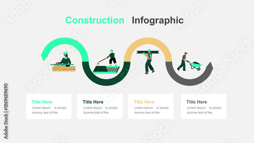 Modern Construction Infographic Template with Worker and Tools