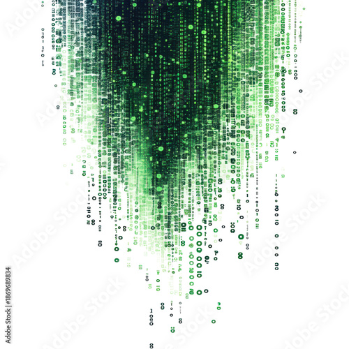 Green digital code matrix on transparent background