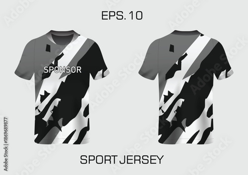 Stylish Black and White Sport Jersey Design Template for Custom Branding and Promotional Use