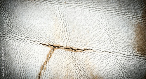 Close-up of white leather texture with visible stitching and seam