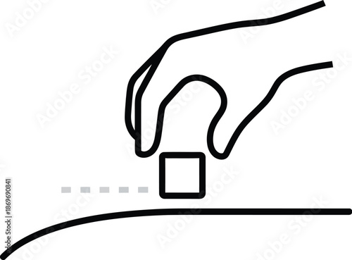 A hand interacting with a digital interface by pressing a button