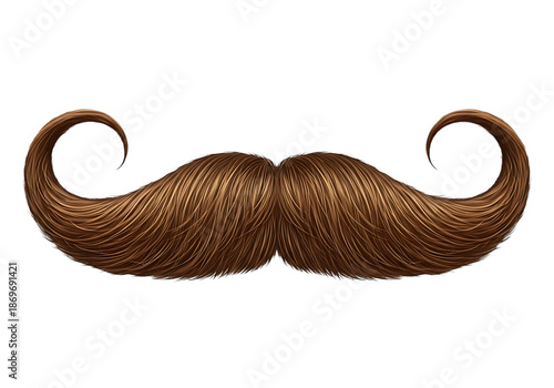 Brown handlebar mustache with elegant curled ends, classic style