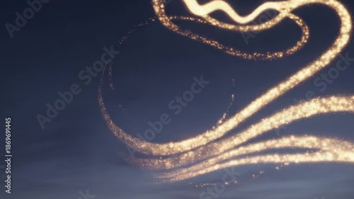 Golden Sparkle Trails Swirling and Dancing with Magical Light Effects on Dark Sky Background...