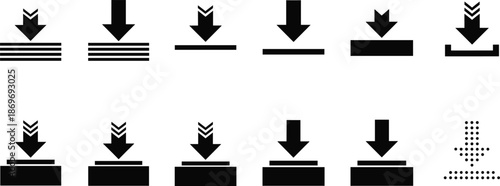 Download Arrow Icon Vector Set Showing File Download, Save Data, Import Action, Storage Transfer, Software Installation, and User Interface Symbols for Web, App, and UI Design