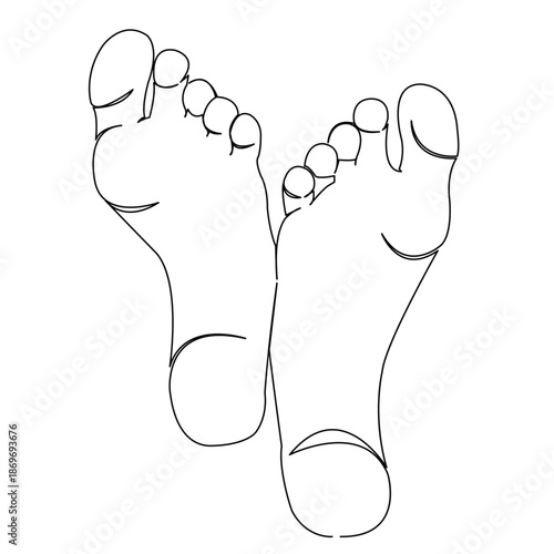One continuous single drawing line art flat doodle heel, skin, foot, white, care, barefoot, hygiene, finger, fetishist. Isolated image hand draw contour on a white background
