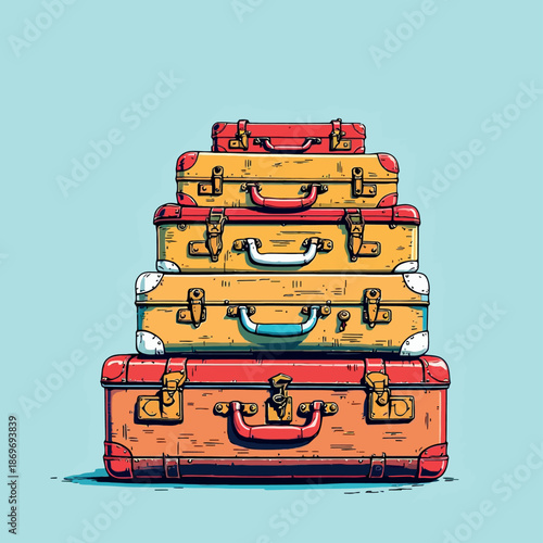 Vsai stacked vintage suitcases preparing for a journey