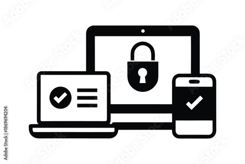 Multi-Device Cybersecurity and Two-Factor Authentication Concept with Laptop, Computer, and Smartphone Icons
