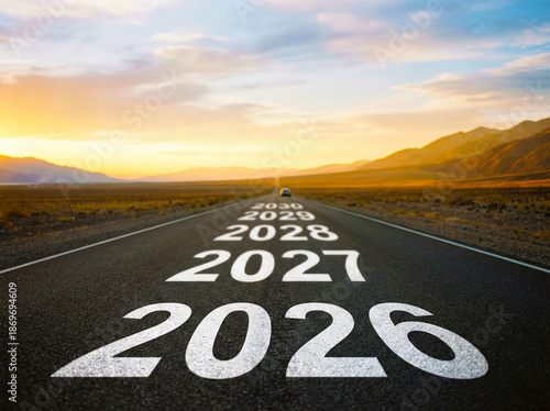 Open road with years 2026 to 2030 symbolising future journey and progress