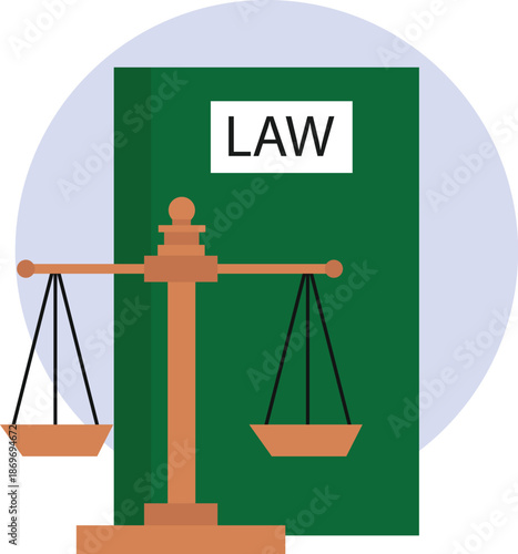 Scale of Justice with Law Book Illustration.