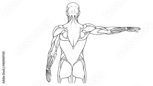 Flat vector illustration of human back muscles isolated, gym anatomy style, fitness training diagram, clean minimal vector, modern sports illustration