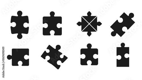 jigsaw puzzle piece set icon silhouette vector