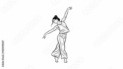 Elegant Dancer in Flowing Attire Performing a Graceful Pose.